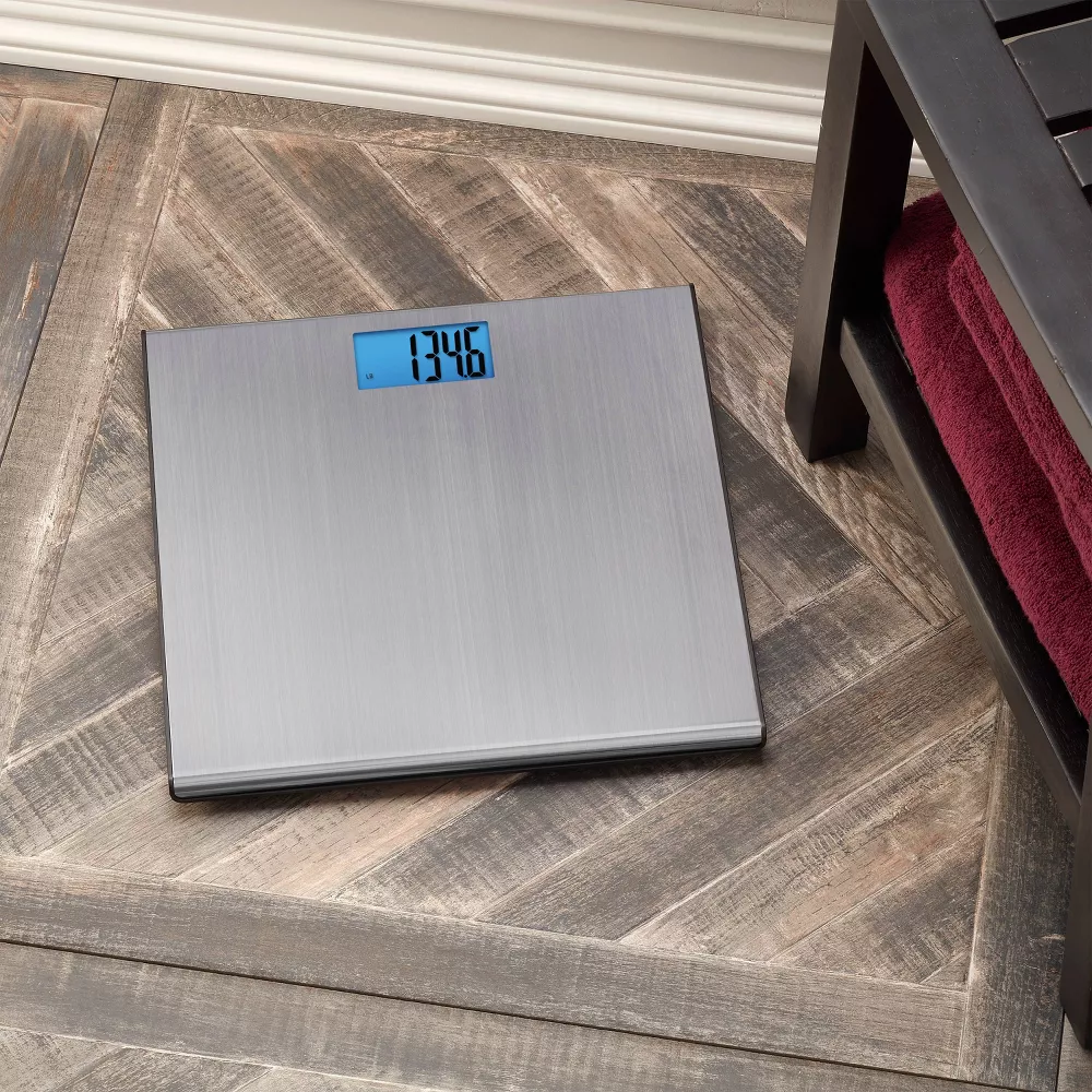 Ultra Thin Stainless Steel Digital Bathroom Scale with Blue Backlit Display