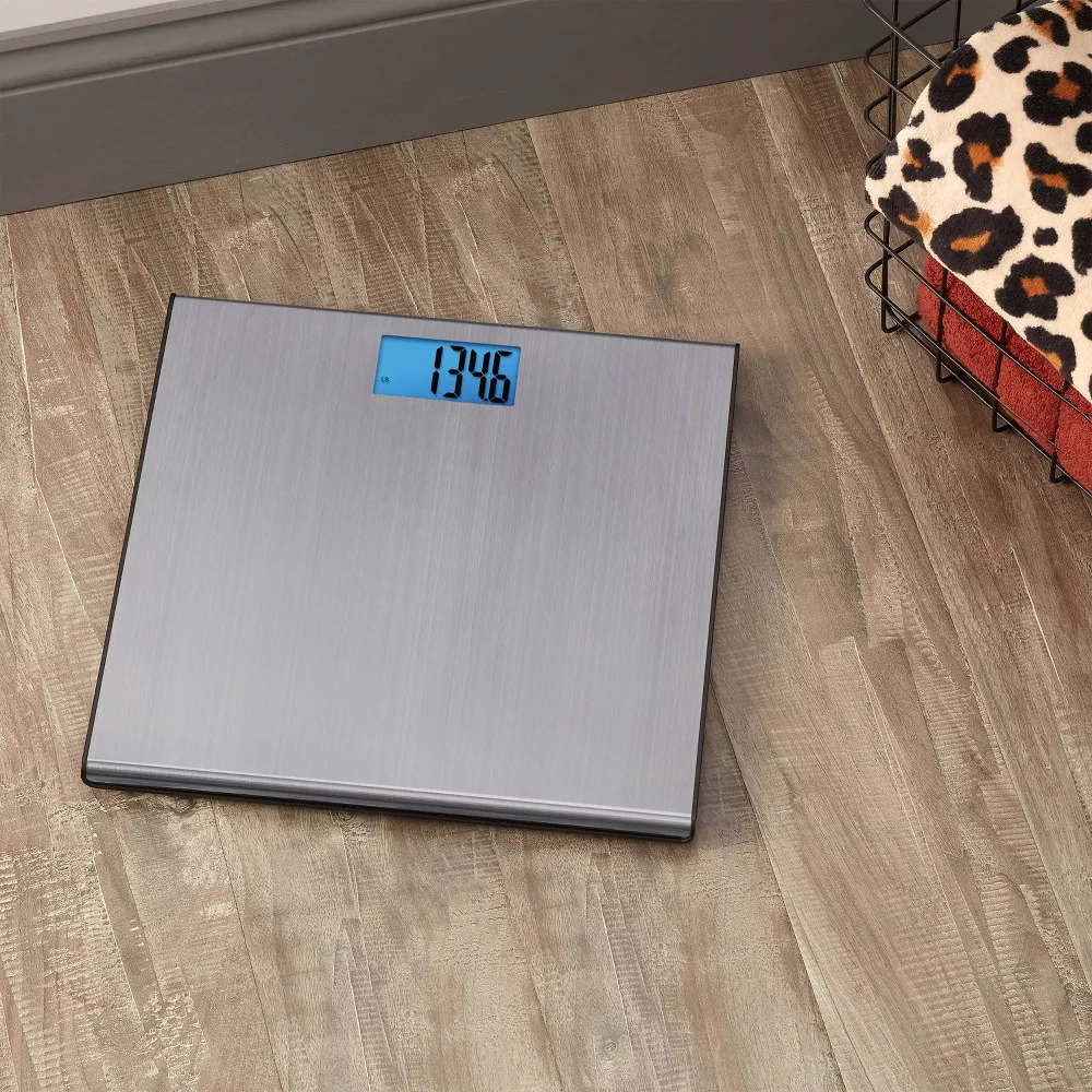 Ultra Thin Stainless Steel Digital Bathroom Scale with Blue Backlit Display